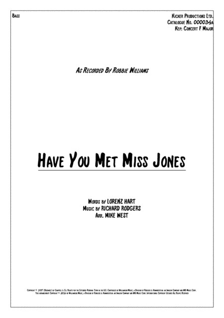 Have You Met Miss Jones? (arr. Mike West)