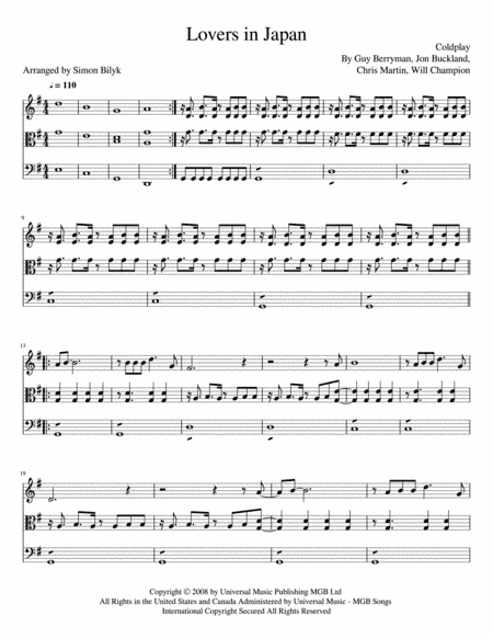 Lovers In Japan (arr. Simon Bilyk)