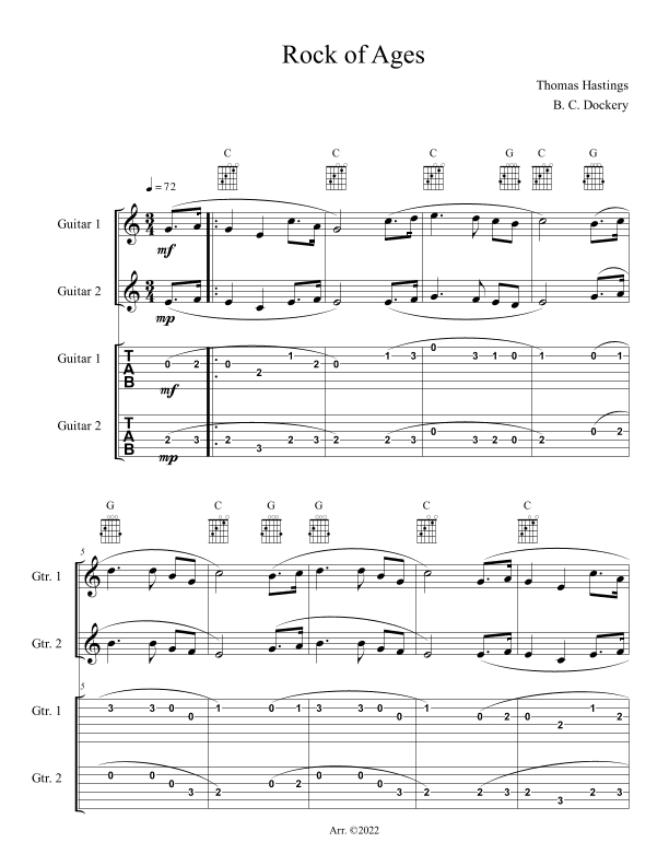 Rock of Ages (Guitar Duet or Trio with TAB) (arr. B. C. Dockery)