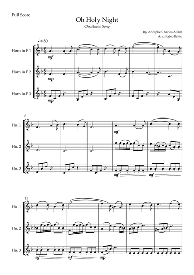 Oh Holly Night (Christmas Song) for Horn in F Trio (arr. Fabio Britto)