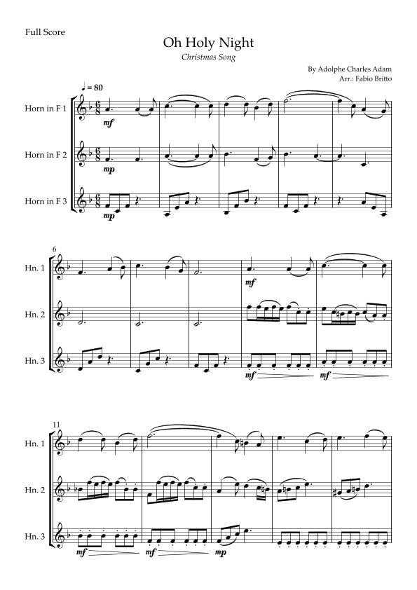 Oh Holly Night (Christmas Song) for Horn in F Trio (arr. Fabio Britto)