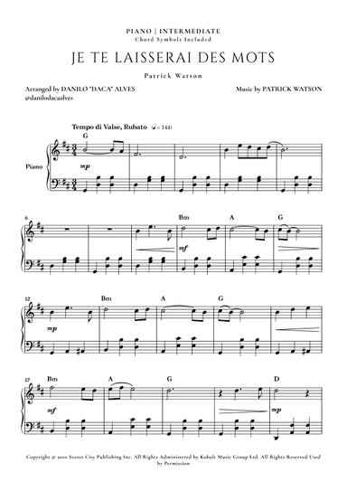 Je Te Laisserai Des Mots (arr. Danilo "Daca" Alves)