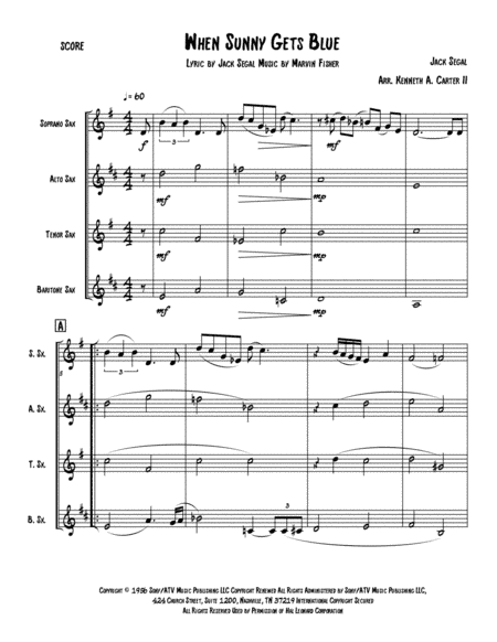 When Sunny Gets Blue (arr. Kenneth A. Carter II)