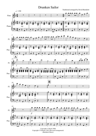 Drunken Sailor for Flute and PIano (arr. David Burndrett)