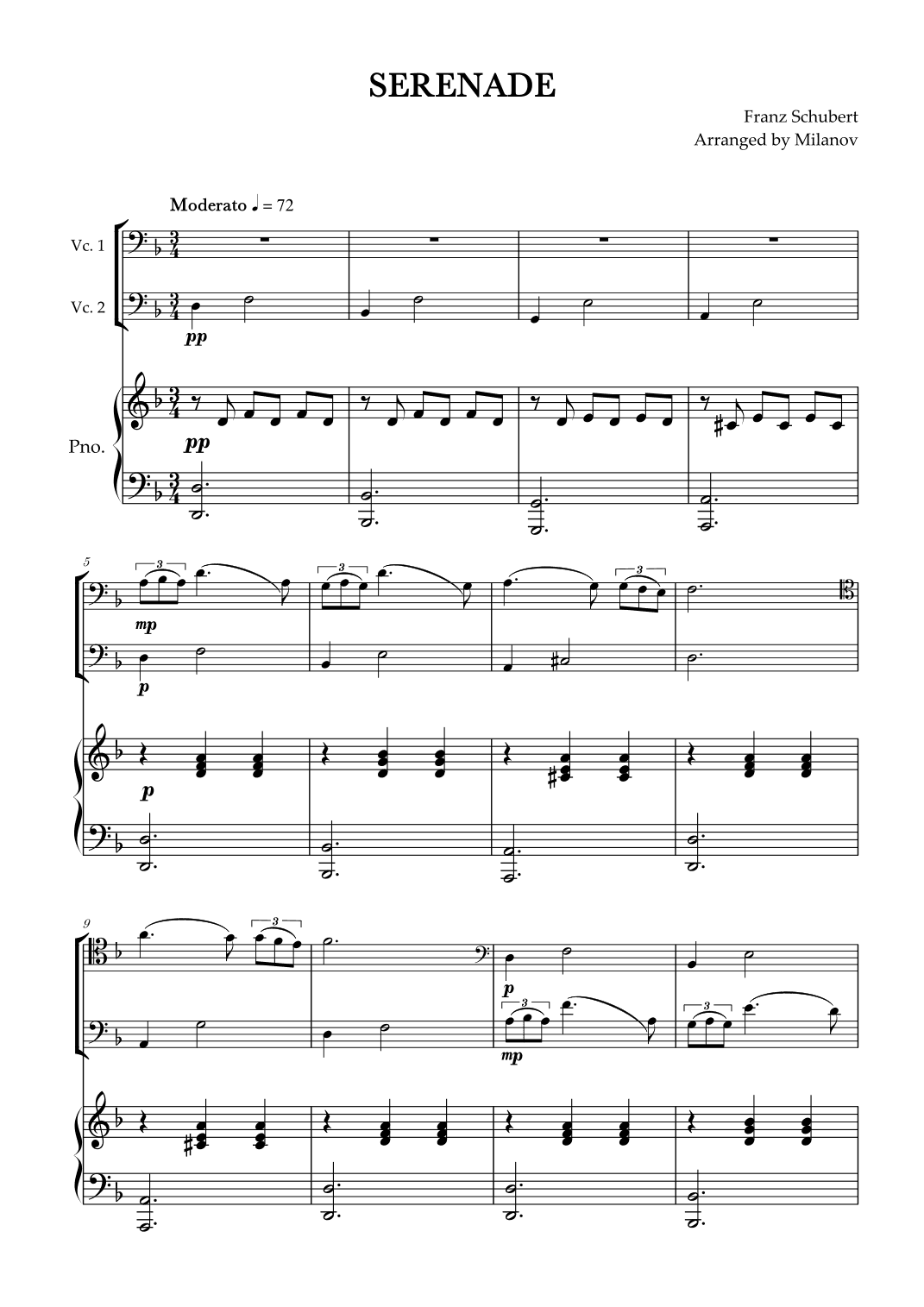 Serenade | Schubert | Cello duet and piano (arr. Milanov)