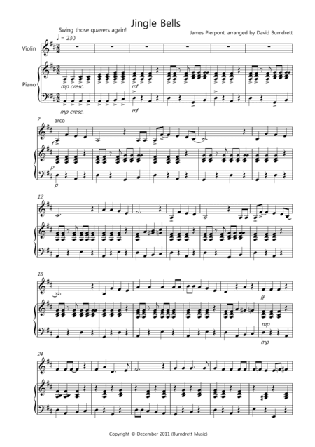 Jingle Bells (Jazzy Style!) for Violin and Piano (arr. David Burndrett)