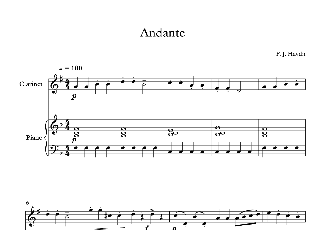 Andante (Surprise Symphony) - Franz Joseph Haydn (Clarinet + Piano) (arr. Digital Book Music)
