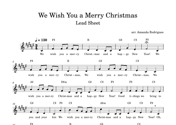 We Wish You a Merry Christimas - Easy Lead Sheet in F# Major (arr. Amanda Rodrigues)