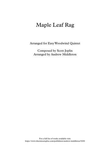 Maple Leaf Rag arranged for Easy Wind Quintet (arr. Andrew Middleton)