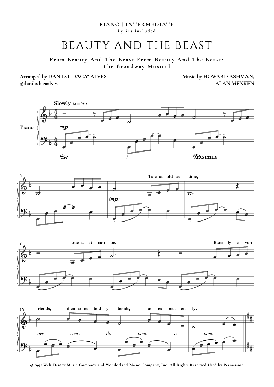 Beauty And The Beast (arr. Danilo "Daca" Alves)