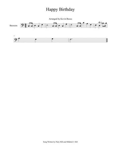 Happy Birthday (Easy key of C) - Bassoon (arr. Kevin Busse)