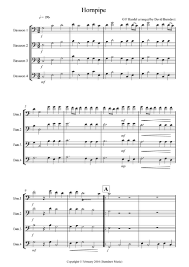 Hornpipe from Handel's Water Music for Bassoon Quartet (arr. David Burndrett)