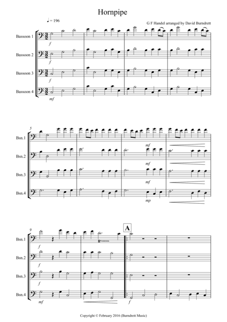Hornpipe from Handel's Water Music for Bassoon Quartet (arr. David Burndrett)