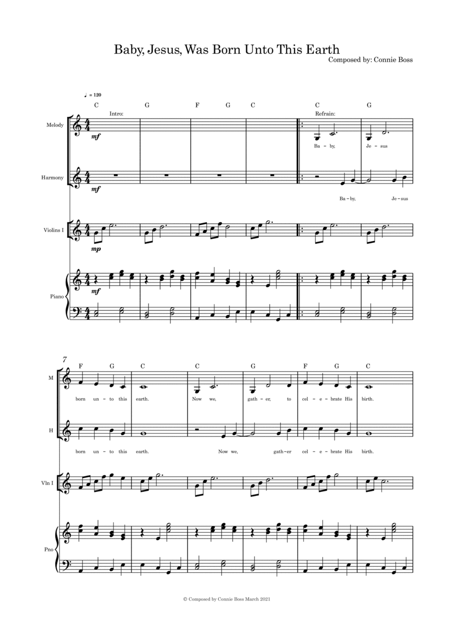 Baby, Jesus, Was Born Unto This Earth - duet violin and piano
