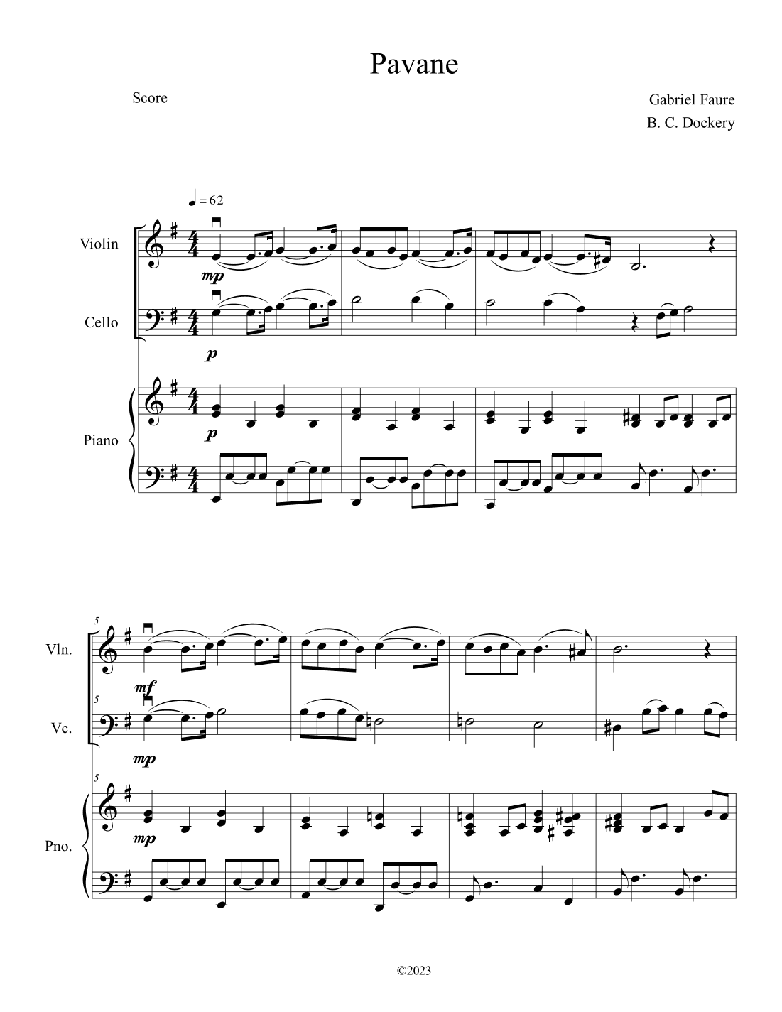 Pavane (Violin and Cello Duet with Piano Accompaniment) (arr. B. C. Dockery)