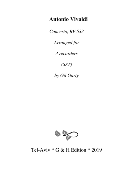 Concerto, RV 533 (arrangement for 3 recorders (SST) (arr. Gil Garty)