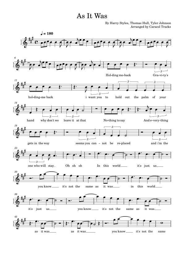 As It Was (arr. Caracol Tracks)