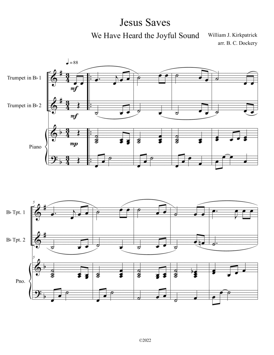 Jesus Saves (We Have Heard the Joyful Sound) Trumpet Duet with Piano (arr. B. C. Dockery)