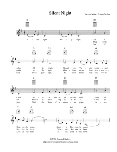 Silent Night - lead sheet in G major (arr. Samuel Stokes)