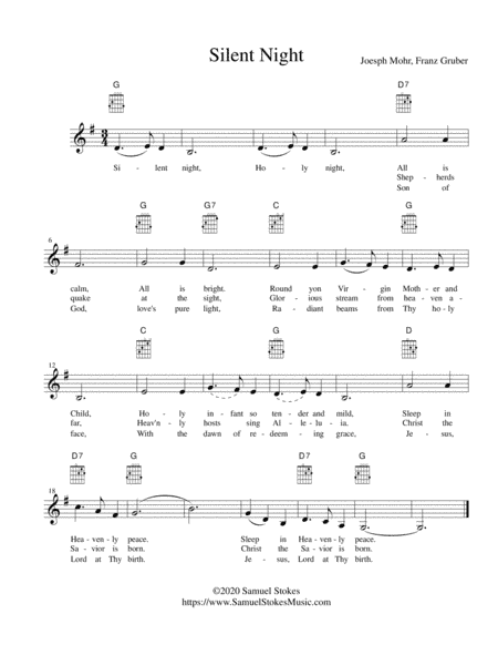 Silent Night - lead sheet in G major (arr. Samuel Stokes)