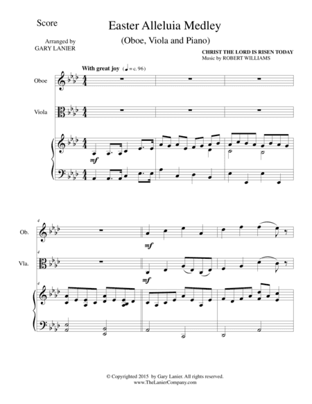 EASTER ALLELUIA MEDLEY (Trio – Oboe, Viola/Piano) Score and Parts (arr. Gary Lanier)
