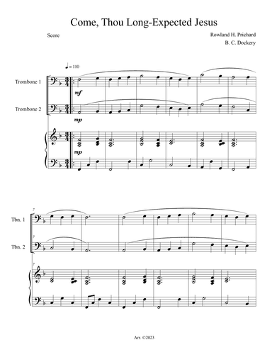 Come, Thou Long-Expected Jesus (Trombone Duet with Piano Accompaniment) (arr. B. C. Dockery)
