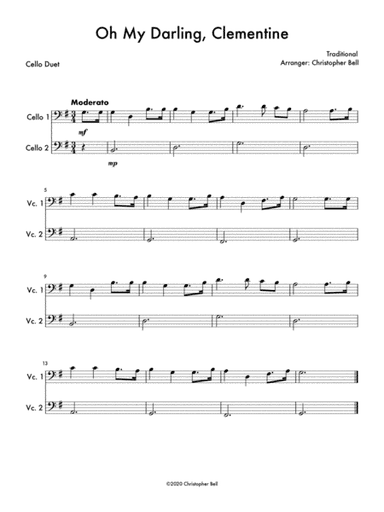 Oh My Darling, Clementine (Easy Cello Duet) (arr. Christopher Bell)