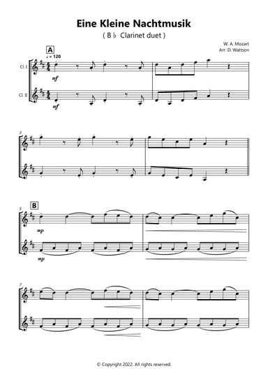 Eine Kleine Nachtmusik clarinet duet (arr. Douglas Wattson)