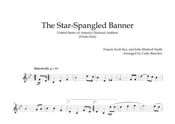 The Star-Spangled Banner - EUA Hymn (Violin solo) (arr. Cadu Barcelos)