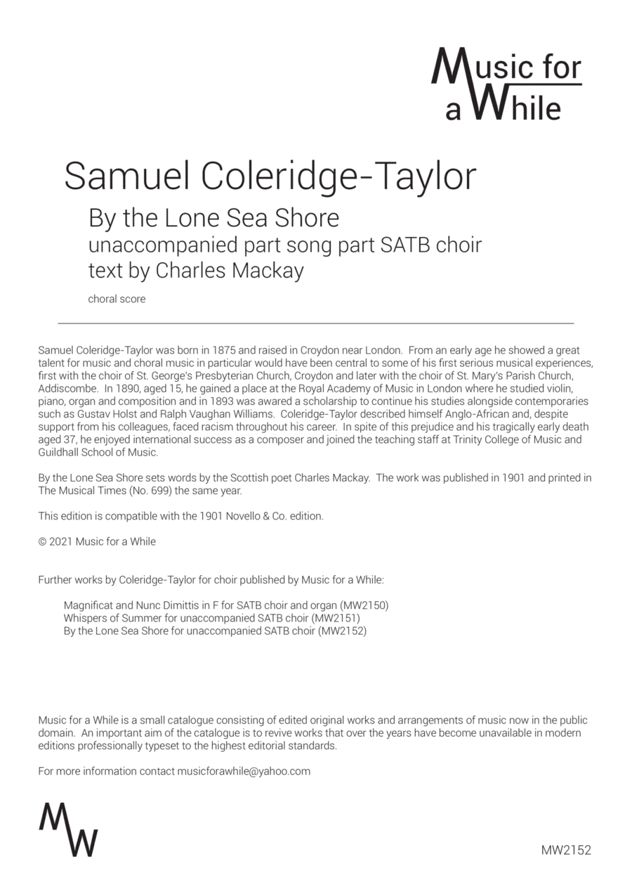 Samuel Coleridge-Taylor - By the Lone Sea Shore for SATB choir (arr. Music for a While)