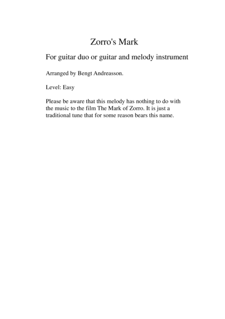 Zorro's Mark (arr. Arranged by Bengt Andreasson)