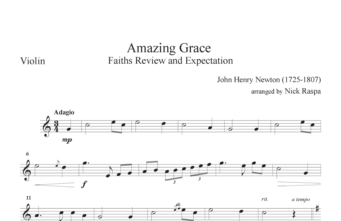 Amazing Grace (Violin & Viola duet) - Violin part (arr. Nick Raspa)
