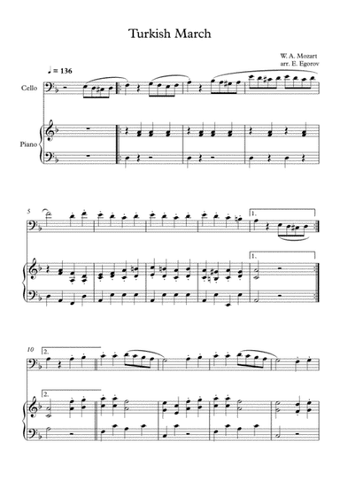 Turkish March, Wolfgang Amadeus Mozart, For Cello & Piano (arr. Eugene Egorov)