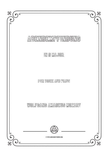 Mozart-Abendempfindung in D Major,for Voice and Piano (arr. MSM)