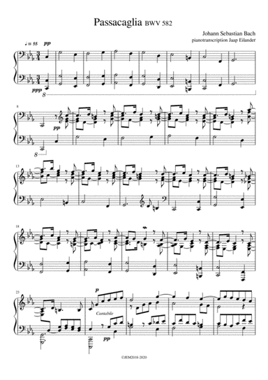 J.S. Bach, Passacaglia BWV 582, arrangment / transcription for piano by Jaap Eilander