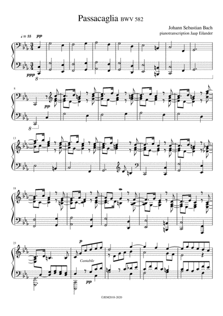 J.S. Bach, Passacaglia BWV 582, arrangment / transcription for piano by Jaap Eilander