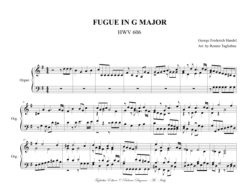 HANDEL - Fugue in G major - HWV 606 (arr. Renato Tagliabue)