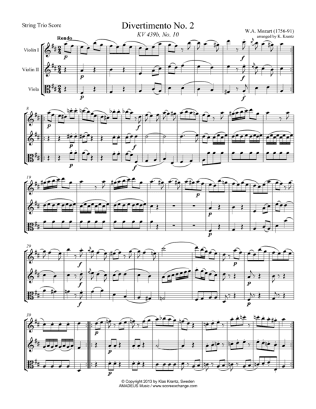 Rondo from Divertimento No. 2, KV 439b for string trio (vln 1, vln 2, vla) (arr. Klas Krantz)