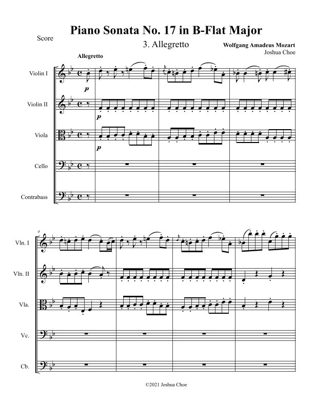 Piano Sonata No. 17, Movement 3 (arr. Joshua Choe)