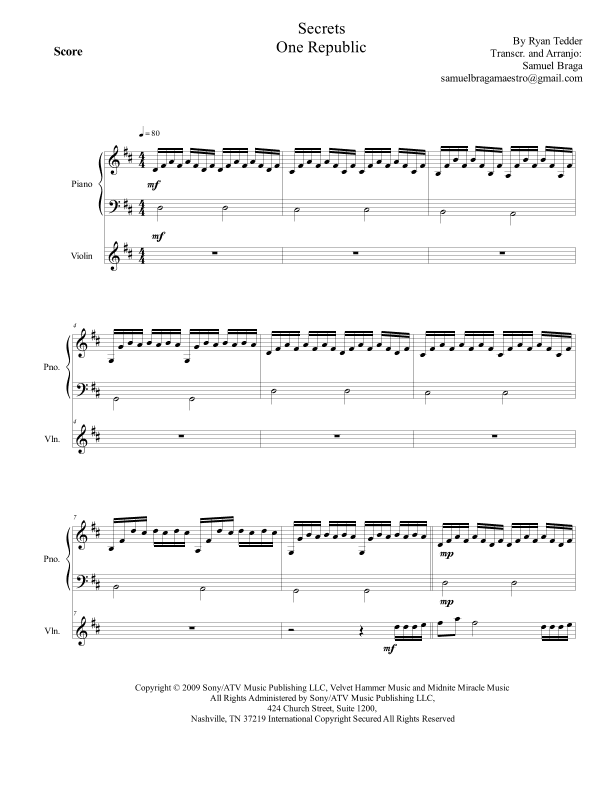 Secrets (arr. Samuel Braga)