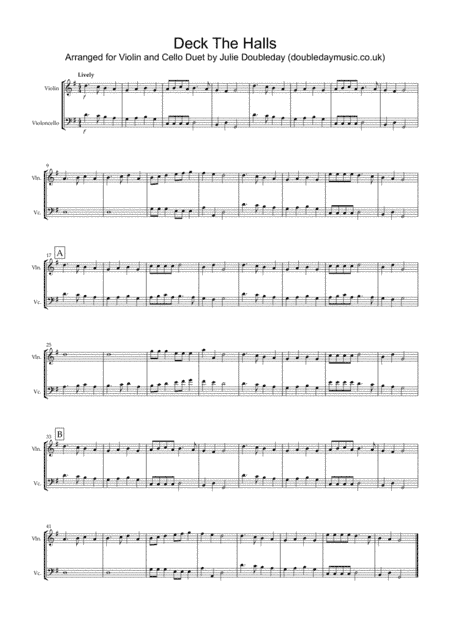 Deck The Halls for Violin and Cello Duet (arr. Julie Doubleday)