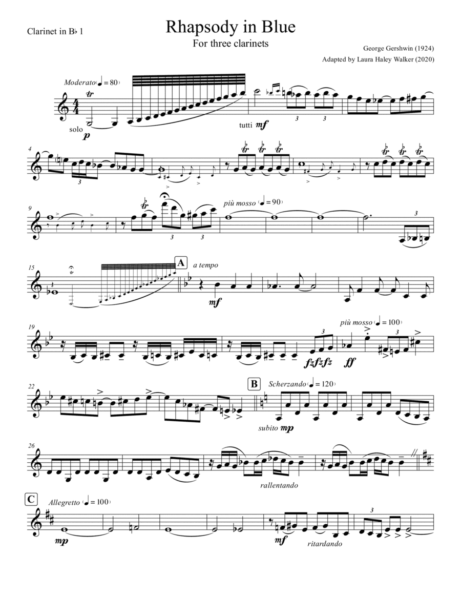 Rhapsody in Blue -- for three clarinets! (arr. Laura Haley Walker)