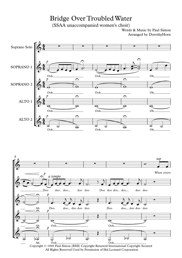 Bridge Over Troubled Water (arr. Dorothy Horn)