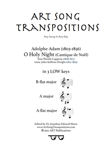 ADAM: O Holy night (in 3 low keys: B-flat, A, A-flat major) (arr. ArtSongTranspositions.com)