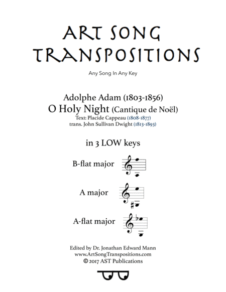 ADAM: O Holy night (in 3 low keys: B-flat, A, A-flat major) (arr. ArtSongTranspositions.com)
