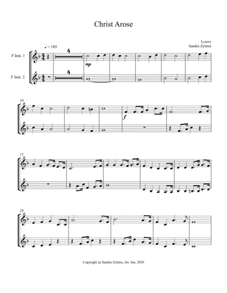 Christ Arose (treble F instrument duet, parts only) (arr. Sandra Zylstra)