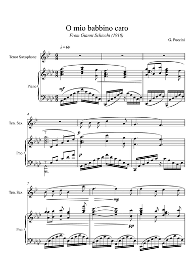 Giacomo Puccini - O mio babbino caro (Tenor Saxophone Solo) (arr. André Laitano)