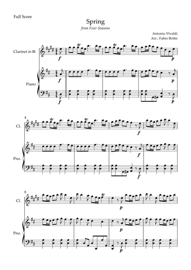 Spring (from Four Seasons of Antonio Vivaldi) for Clarinet in Bb Solo and Piano Accompaniment (arr. Fabio Britto)