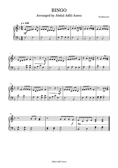 BINGO Easy Beginner (arr. Abdul Adhl Azeez)