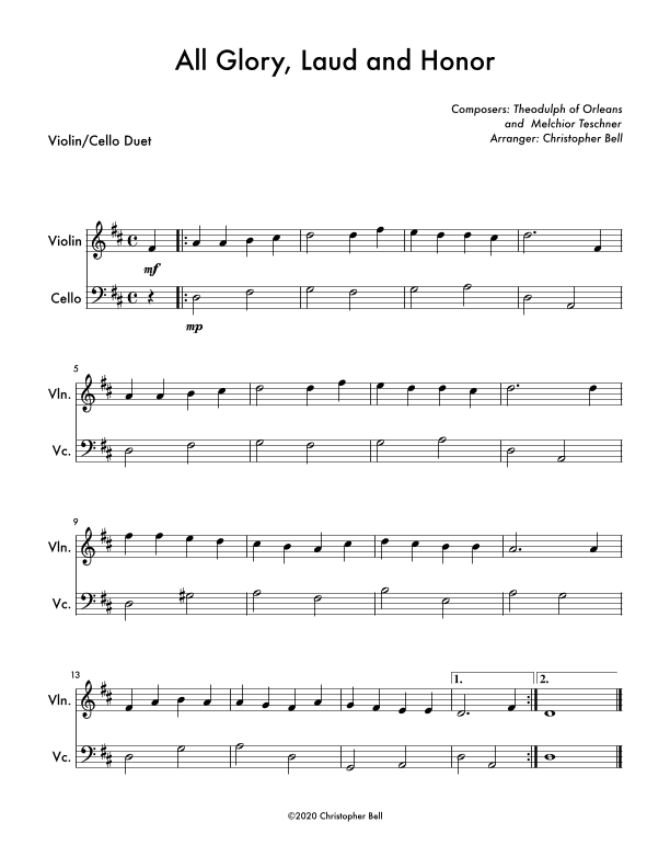 All Glory, Laud and Honor (Violin/Cello Duet) (arr. Christopher Bell)